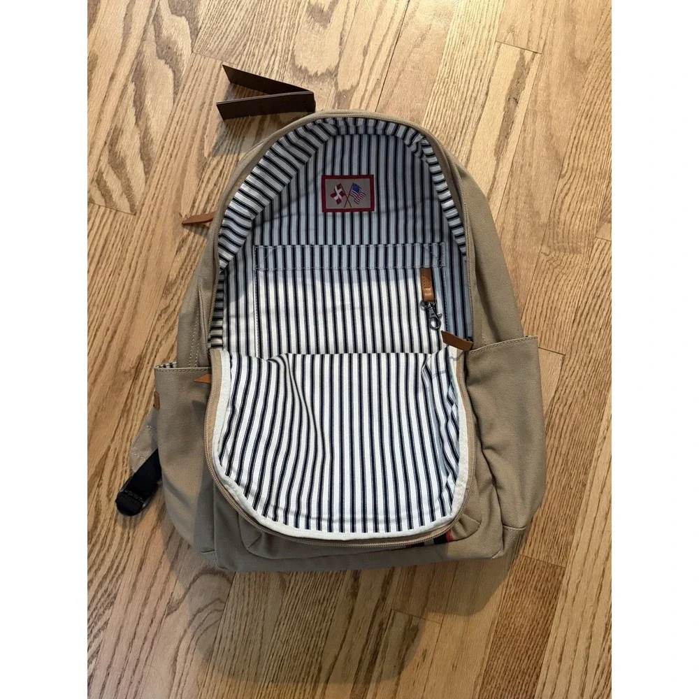 Baekgaard Ted Backpack Canvas Desert NWT Leather Trim Striped $118 MSRP
